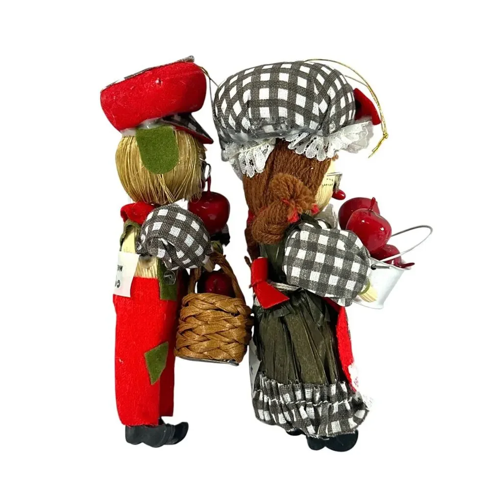 Vintage Kurt S Adler Apple Picking Couple Ornaments 5” Taiwan Set of 2